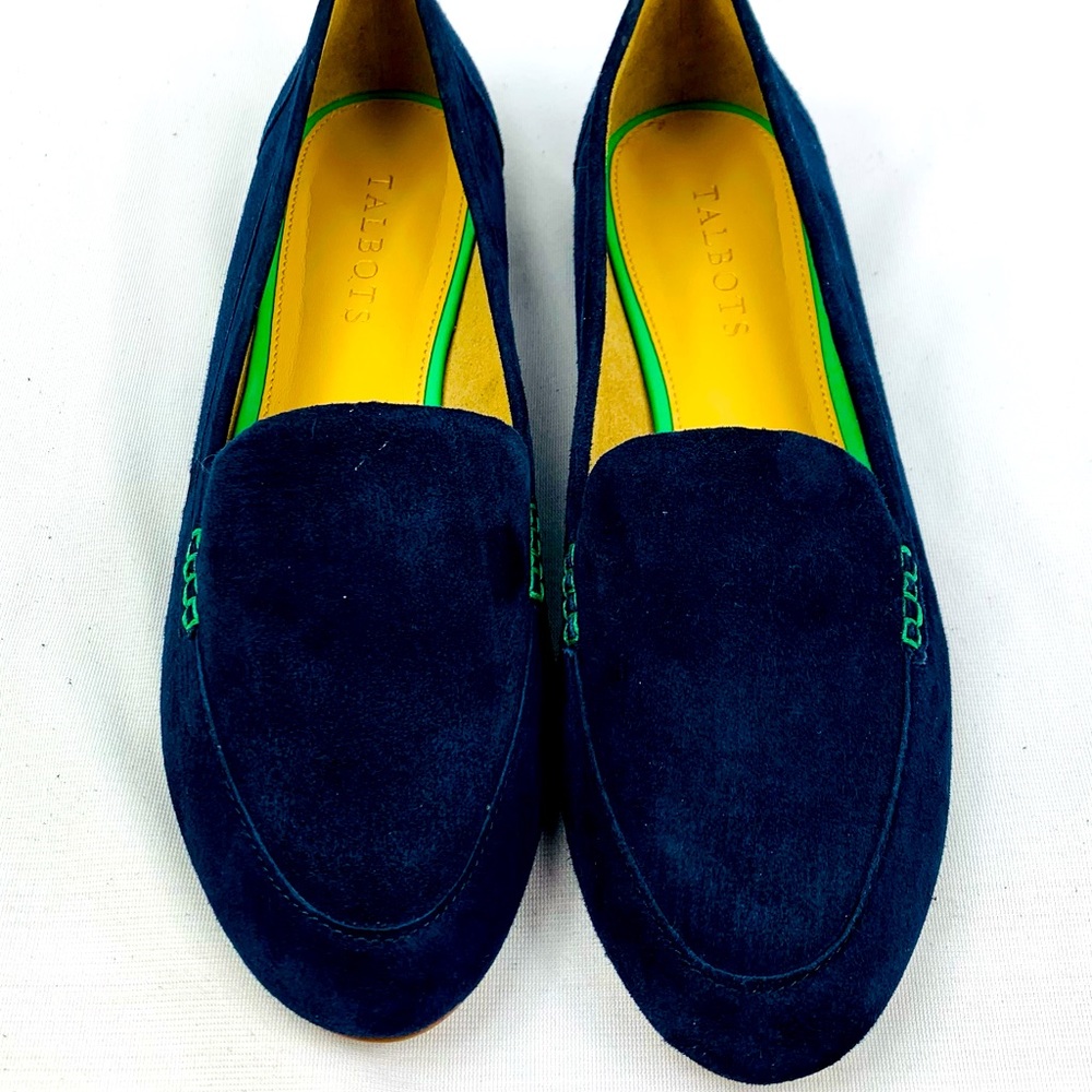 Talbots Blue black suede loafers 7M